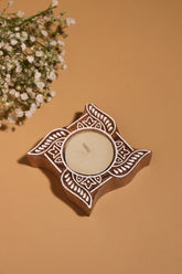 Alamkari India Hand-Carved Floral Block Print Tealight Holder